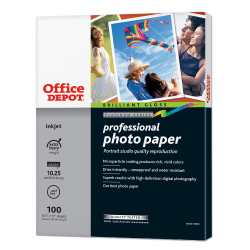 Office Depot® Professional Photo Paper, Gloss, Letter Size (8 1/2" x 11"), 10 Mil, Pack Of 100 Sheets