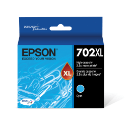 Epson® 702XL DuraBrite® Ultra High-Yield Cyan Ink Cartridge, T702XL220-S