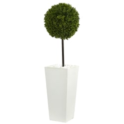Nearly Natural Boxwood Ball Topiary 42"H Artificial UV Resistant Indoor/Outdoor Tree With Tower Planter, 42"H x 12"W x 12"D, Green