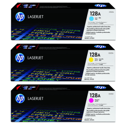 HP 128A Cyan, Magenta, Yellow Toner Cartridges Combo, Set Of 3, CE321A,CE322A,CE323A