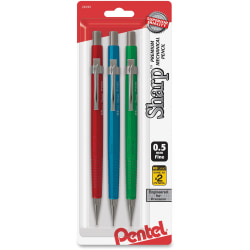 Pentel® Sharp Premium Mechanical Pencils, HB Lead, Fine Point, 0.5 mm, Assorted Colors, Pack Of 3