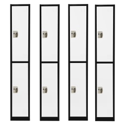 Alpine 2-Tier Steel Lockers, 72"H x 12"W x 12"D, Black/White, Set Of 4 Lockers