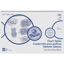 Pacon Ruled Chart Tablet - 30 Sheets - Spiral Bound - Ruled - 1" Ruled - 24" x 16" - White Paper - Stiff Cover - Sturdy Back, Recyclable, Dual Sided - 1 / Each