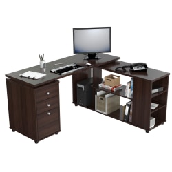 Inval 60"W L-Shaped Corner Desk Computer Workstation, Espresso-Wengue