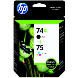 HP 74XL Black/75 Tri-Color High-Yield Ink Cartridges, Pack Of 2, CZ139FN