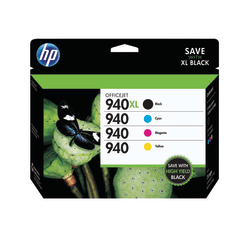 HP 940XL Black/940 Cyan; Magenta; Yellow High-Yield Ink Cartridges, Pack Of 4, CZ143FN