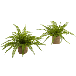 Nearly Natural Boston Fern 15"H Artificial Plants With Burlap Planters, 15"H x 22"W x 18"D, Green, Set Of 2