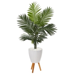 Nearly Natural Paradise Palm 61"H Artificial Plant With Stand Planter, 61"H x 46"W x 44"D, Green/White