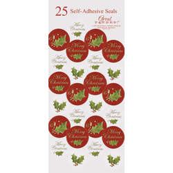 Great Papers! Holiday Foil Seals, 1", Gold/Green/Red, Christmas Holly, Pack Of 50