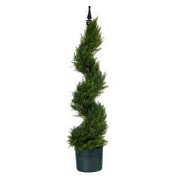 Nearly Natural Cypress Spiral Topiary Tree 3’H Artificial Plant With Planter, 36"H x 8"W x 8"D, Green/Black
