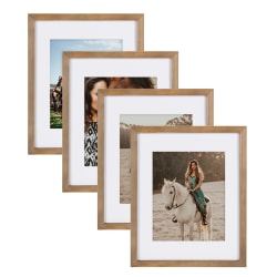 Uniek DesignOvation Gallery Wood Photo Frame Set, 12" x 15", Matted For 8" x 10", Rustic Brown, Set Of 4