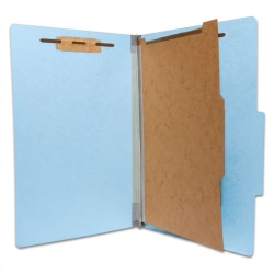 Atlas Pressboard Classification Folders With Fasteners, 1 Divider, Legal Size, 2" Expansion, 100% Recycled, Blue, Box Of 20