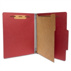 Atlas Pressboard Classification Folders With Fasteners, 1 Divider, Letter Size, 2" Expansion, 100% Recycled, Red, Box Of 20