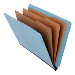 Atlas End Tab Folders With 3 Dividers, 8 Fasteners, 2" Expansion, Legal Size, Light Blue, Pack Of 10
