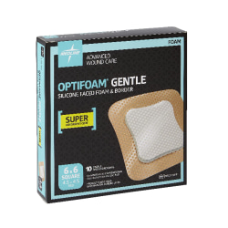 Medline Optifoam® Gentle Silicone-Faced Foam & Border Dressings, 6" x 6", Natural, Case Of 100