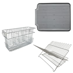 Better Houseware Dish Drain Board, Rack and Cutlery Caddy Kit, Metallic
