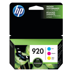 HP 920 Cyan, Magenta, Yellow Ink Cartridges, Pack Of 3, N9H55FN