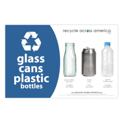 Recycle Across America Glass, GCP-5585, Cans And Plastics Standardized Recycling Label, 5 1/2" x 8 1/2", Blue