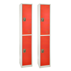 Alpine 2-Tier Steel Lockers, 72"H x 15"W x 15"D, Red, Set Of 2 Lockers