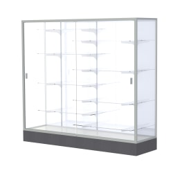 Waddell Colossus 8-Shelf Floor Display Case, 66"H x 72"W x 20"D, White Back/Satin Finish