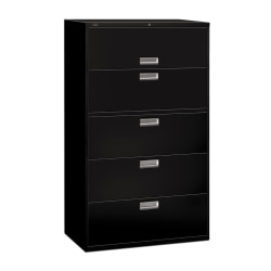 HON® Brigade® 600 42"W Lateral 5-Drawer File Cabinet, Metal, Black