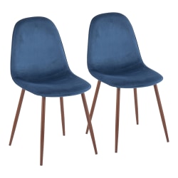 LumiSource Pebble Dining Chairs, Velvet, Blue/Walnut, Set Of 2 Chairs