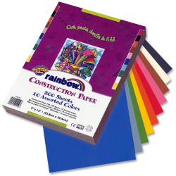 Rainbow® Super Value Construction Paper, 9" x 12", Assorted Colors, Pack Of 200