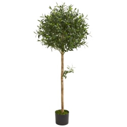 Nearly Natural Olive Topiary 60"H Artificial Tree With Pot, 60"H x 15"W x 15"D, Green