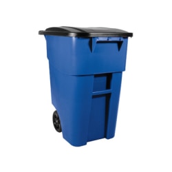 Rubbermaid Commercial Brute Rollout Container with Lid - Swing Lid - 50 gal Capacity - Mobility, Heavy Duty, Wheels, Lid Locked, Rounded Corner - Blue