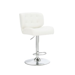 Powell Quimby Adjustable Faux Leather Bar Stool With Back, White/Chrome