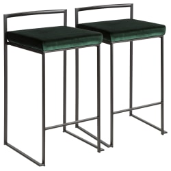 LumiSource Fuji Stacker Counter Stools, Green Seat/Black Frame, Set Of 2 Stools