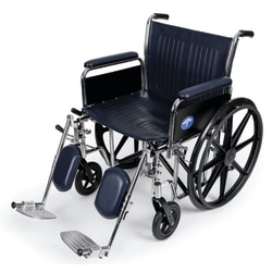 Medline Extra-Wide Wheelchair, Elevating, 20" Seat, Navy/Chrome