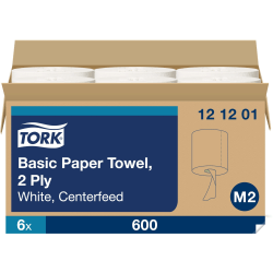 Tork Basic Center Feed Paper Wiper White M2, High Absorbency, 6 x 600 Sheets, 121201