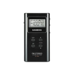 Sangean DT180BLK Portable Pocket AM/FM Digital Clock Radio, 3-11/16"H x 3/4"W x 1-15/16"D, Black