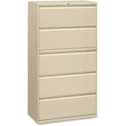 HON® 36"W Lateral 5-Drawer Standard File Cabinet With Lock, Metal, Putty