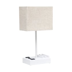 Simple Designs Multi-Use Table Lamp with 2 USB Ports and Charging Outlet, 15-5/16"H, Beige/White