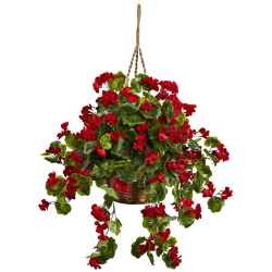 Nearly Natural Geranium 28"H Artificial Indoor/Outdoor UV Resistant Plant With Hanging Basket, 28"H x 28"W x 28"D, Red