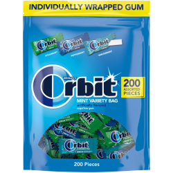 Orbit Peppermint, Spearmint And Wintermint Assorted Sugar-Free Chewing Gum Bulk Pack, 13.4 Oz, Bag Of 200 Pieces