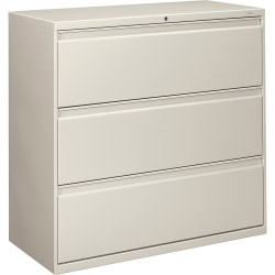 HON® 800 20"D Lateral 3-Drawer File Cabinet With Lock, Light Gray