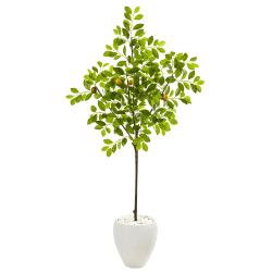 Nearly Natural Lemon 68"H Artificial Tree With Planter, 68"H x 27"W x 15"D, Green/White