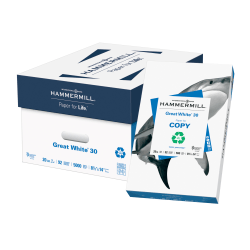 Hammermill® Great White® Copy Paper, 10 Reams, White, Legal (8.5" x 14"), 5000 Sheets Per Case, 20 Lb, 92 Brightness, 30% Recycled