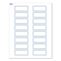 Avery® Print-To-The-Edge Labels With Sure Feed® Technology, S00-D2E-PRWMP10, Rectangle, 1" x 2-5/8", Matte White, Preprinted Blue Border with Gold Dots Design, Pack Of 160