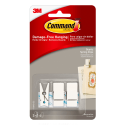 3M™ Command™ Quartz Spring Clips, Small, White, Pack Of 3