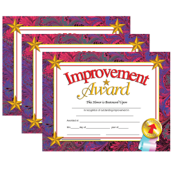 Hayes Certificates, 8-1/2" x 11", Improvement Award, 30 Certificates Per Pack, Set Of 3 Packs
