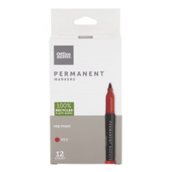 Office Depot® Brand Permanent Markers, Fine Point, 100% Recycled Plastic Barrel, Red Ink, Pack Of 12