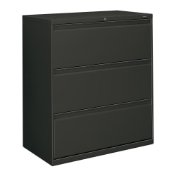 HON® 800 36"W x 19-1/4"D Lateral 3-Drawer File Cabinet With Lock, Charcoal