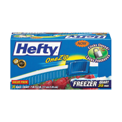 Hefty® OneZip Storage Bags, 1 Quart, 7" x 8", Clear, Box Of 35
