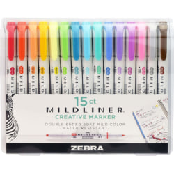 Zebra® Pen MILDLINER™ Double-Ended Creative Markers, Pack Of 15, Chisel/Fine Point, Assorted Ink Colors