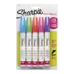 Sharpie® Oil-Based Paint Markers, Medium Point, White Barrel, Assorted Bright Colors, Pack Of 5 Markers