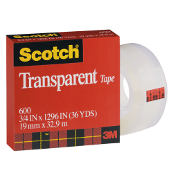 Scotch® Transparent Tape, 3/4" x 1,296", Clear